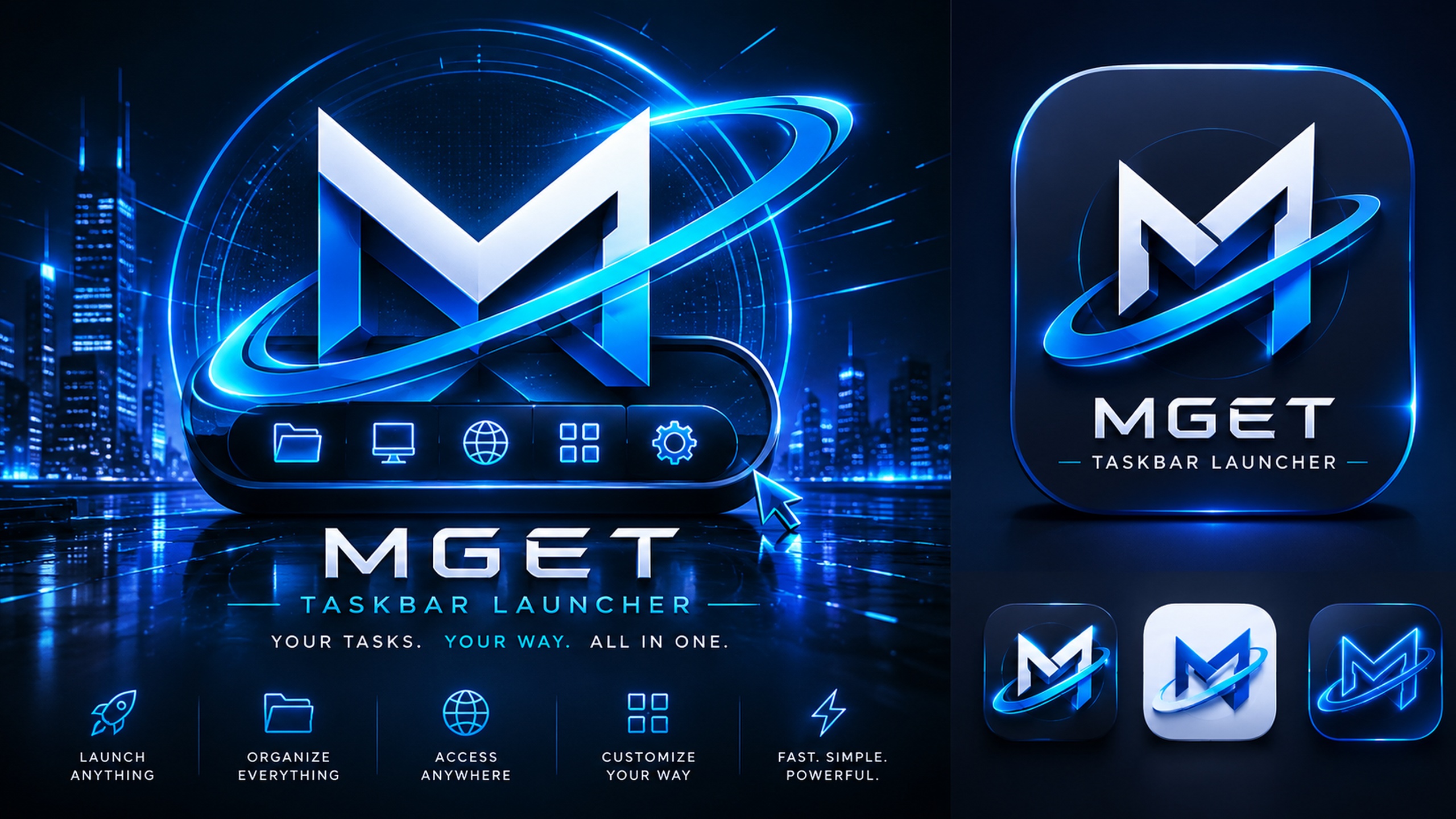 Electric Blue Taskbar Launcher desktop background