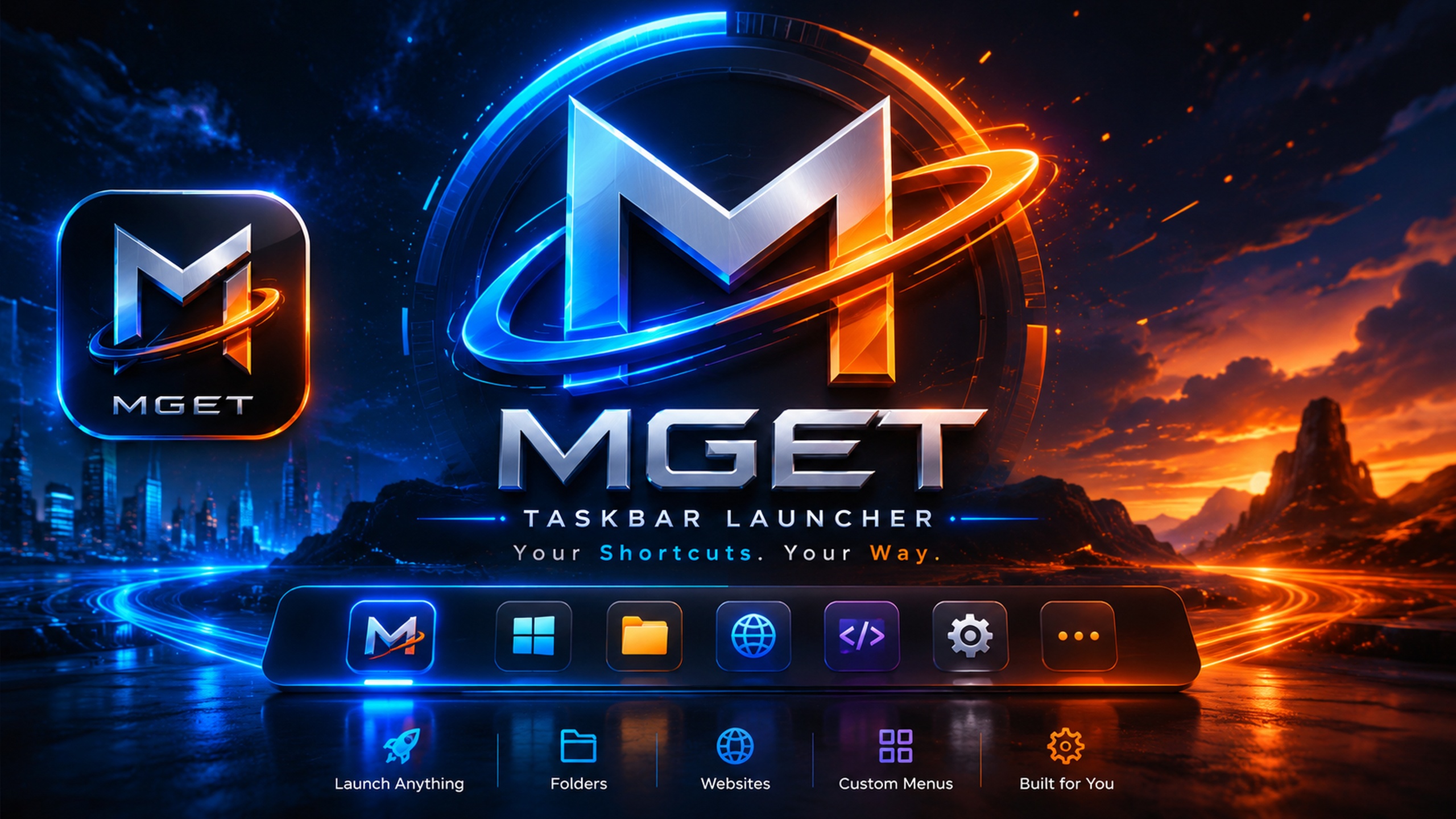 Blue + Orange Taskbar Launcher desktop background